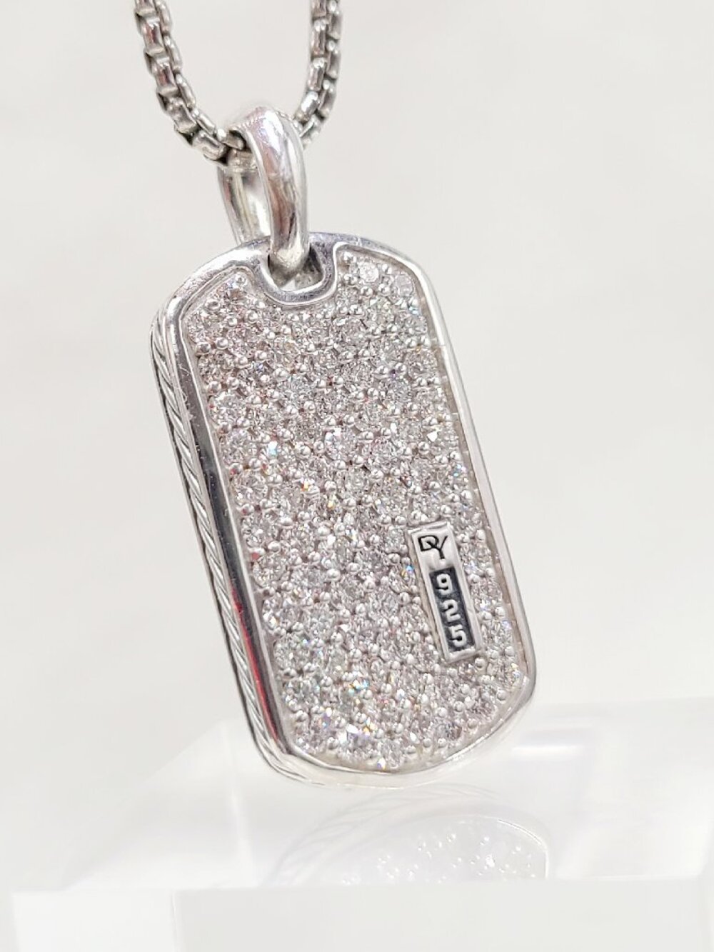 David Yurman Chevron Dog Tag Pendant w/ Pavé White Diamonds - 27mm - RARE